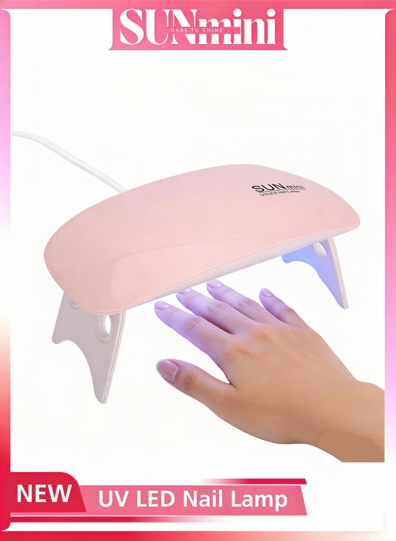 SUNmini Mini UV LED Nail Lamp for Gel Polish, 6W Portable Rechargeable Nail Dryer, Sunlight Simulation, Foldable Design, USB Powered Compact Nail Light for Travel or Home Use (Pink) - Image 1