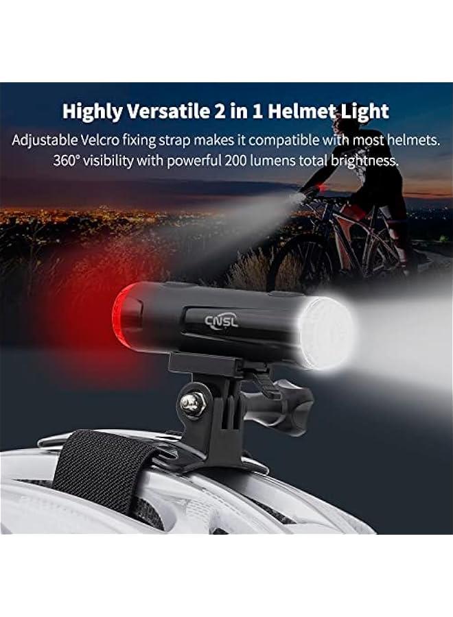 Bike Helmet Light, USB Rechargeable Dual Front & Rear Cycle Helmet Lights,IP66 Water Resistant Portable Bicycle Helmet Torch with Running Time Up to 86 Hours