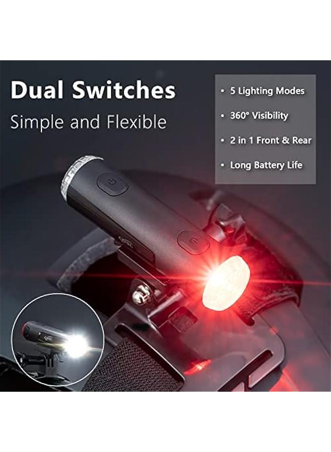 Bike Helmet Light, USB Rechargeable Dual Front & Rear Cycle Helmet Lights,IP66 Water Resistant Portable Bicycle Helmet Torch with Running Time Up to 86 Hours