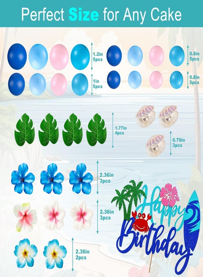 Zaycca 32PCS Pink Blue Cake Toppers, Hawaiian Tropical Cake Decorations with Happy Birthday Topper, Luau Aloha Beach Theme Cake and Cupcake Toppers for Birthday Party, Summer Party, Baby Shower Dessert Decor - Image 3