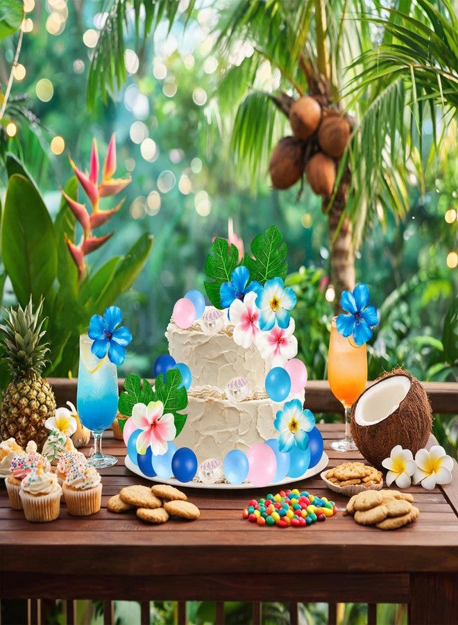 Zaycca 32PCS Pink Blue Cake Toppers, Hawaiian Tropical Cake Decorations with Happy Birthday Topper, Luau Aloha Beach Theme Cake and Cupcake Toppers for Birthday Party, Summer Party, Baby Shower Dessert Decor - Image 5