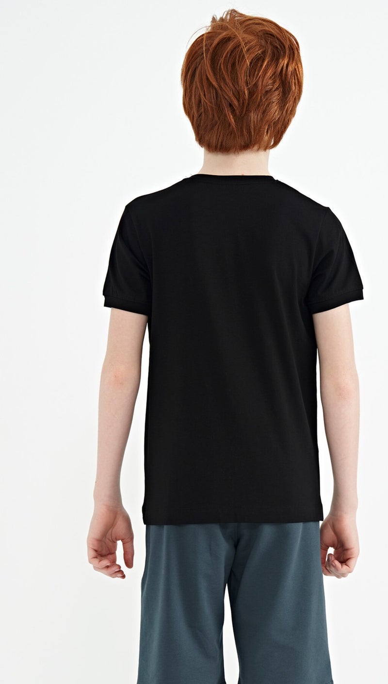 Tommy Life Black Minimal Text Printed Standard Pattern O Neck Boy T-Shirt - 11132 - Image 5