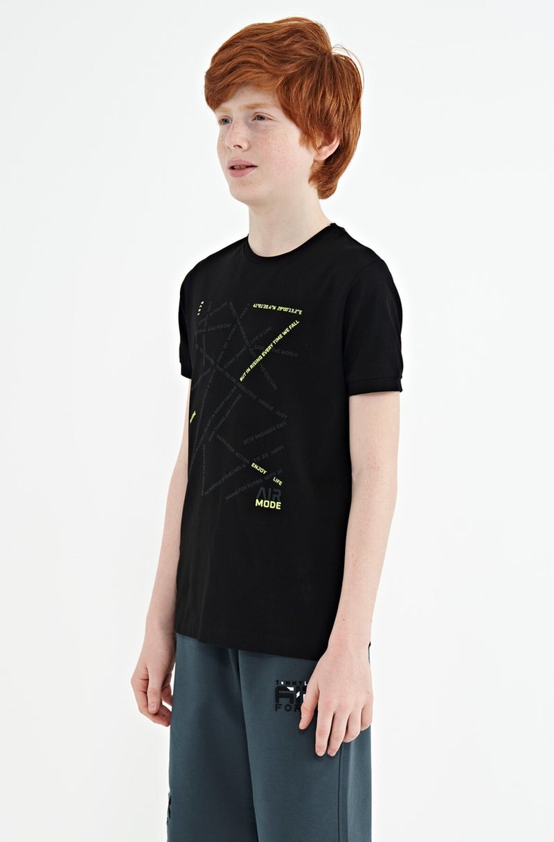 Tommy Life Black Minimal Text Printed Standard Pattern O Neck Boy T-Shirt - 11132 - Image 2