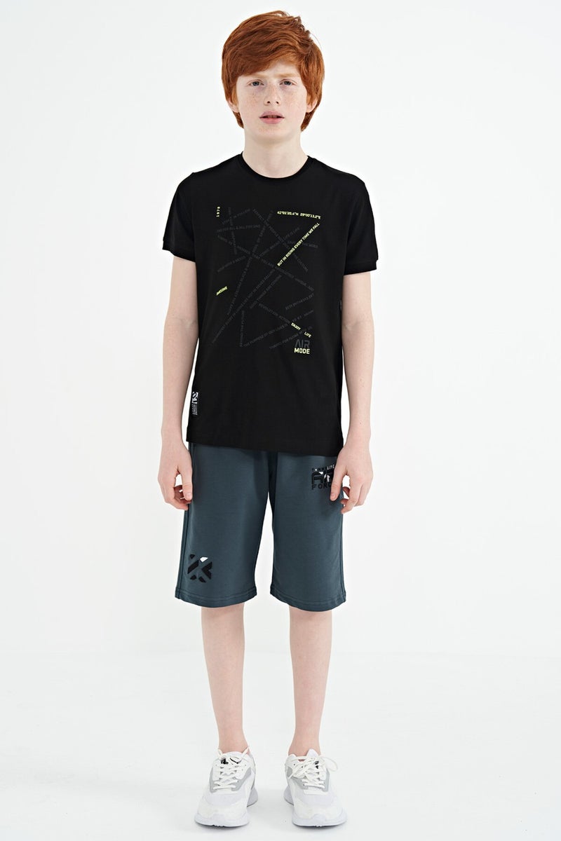 Tommy Life Black Minimal Text Printed Standard Pattern O Neck Boy T-Shirt - 11132 - Image 3