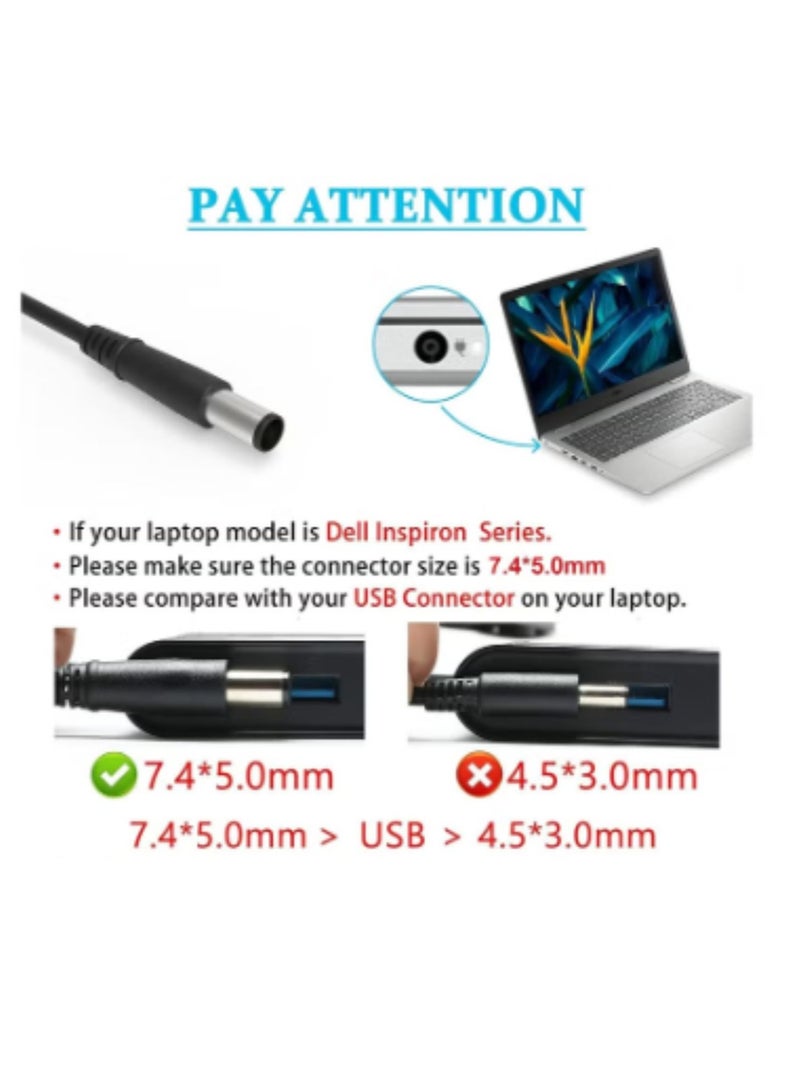 Terabyte 130W 19.5V 6.7A 7.4mm Tip AC Adapter Laptop Charger for Dell Inspiron 15 7559 N7110 N5110 Precision M20 M60 M70 M90 M2400,Dell XPS 15 L502X 17 L702X,PA-4E DA130PE1-00 JU012 CM161 Power Supply Cord - Image 3
