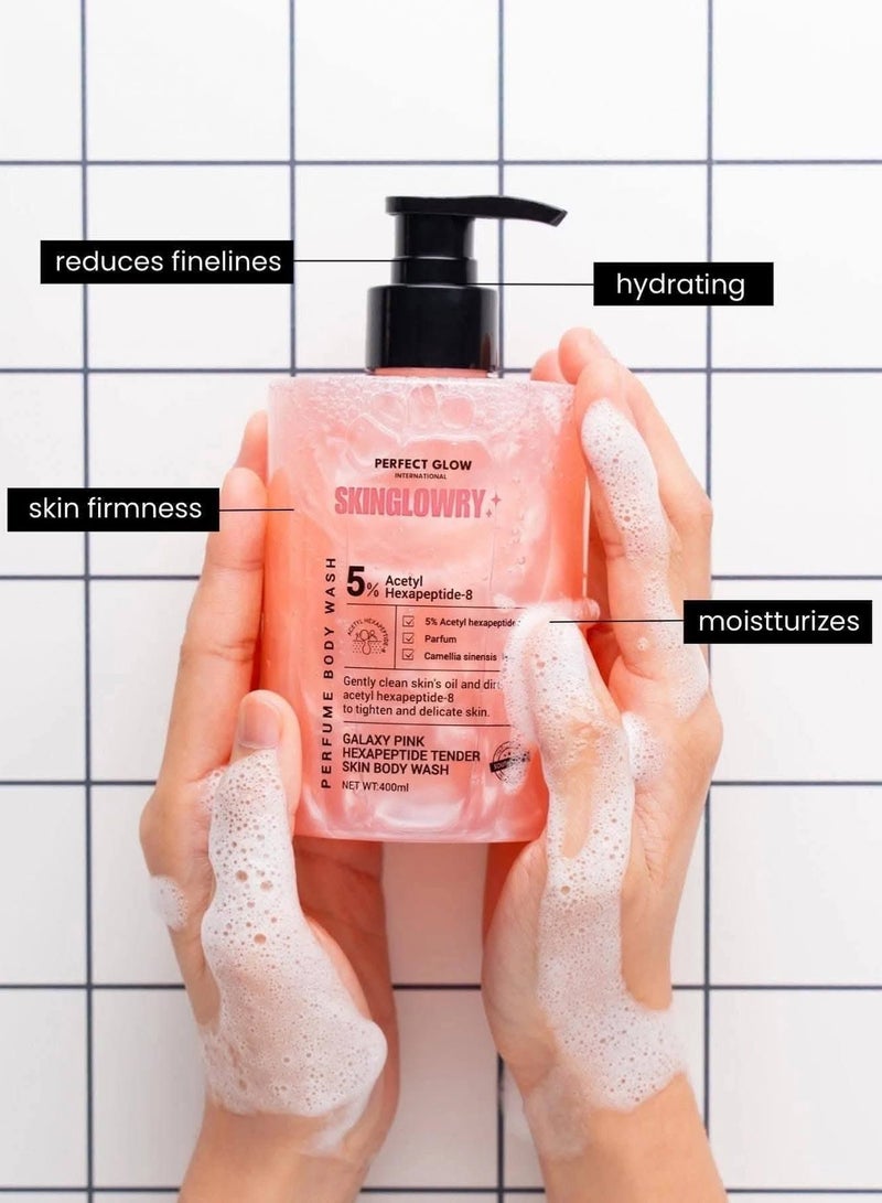 Perfect جل الاستحمام المتألق Glowwing DUO Skin Glowry - جالاكسي بينك هيكسا ببتيد + غراس غرين AHA - Image 1