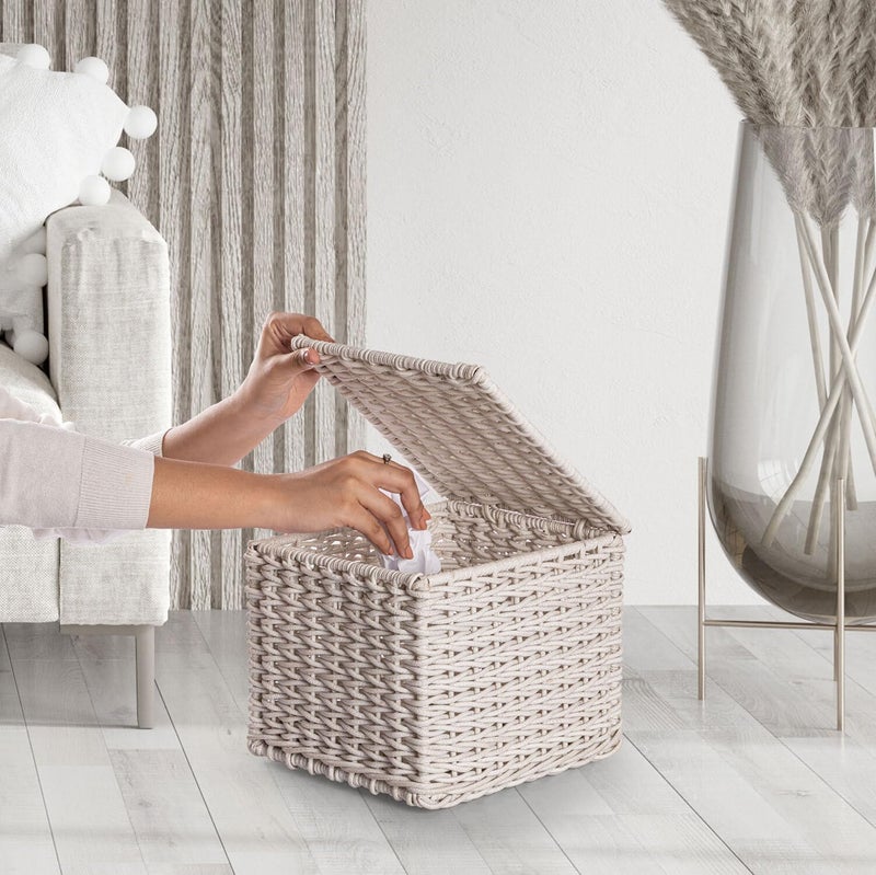 SPREAD SPAIN Waterproof Synthetic Rattan Dustbin - Premium Handwoven Waste Bin for Home, Office, Kitchen, Bathroom, Living Room & Outdoor Spaces - Off White - Image 2