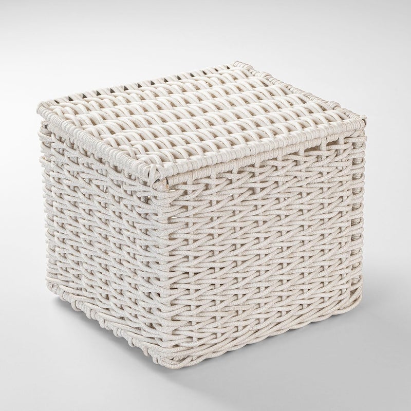 SPREAD SPAIN Waterproof Synthetic Rattan Dustbin - Premium Handwoven Waste Bin for Home, Office, Kitchen, Bathroom, Living Room & Outdoor Spaces - Off White - Image 1