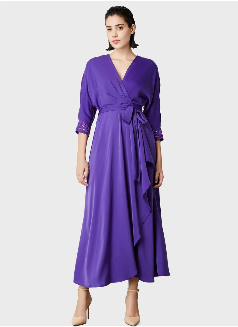 Femi9 Surplice Neck Waterfall Trim Dress