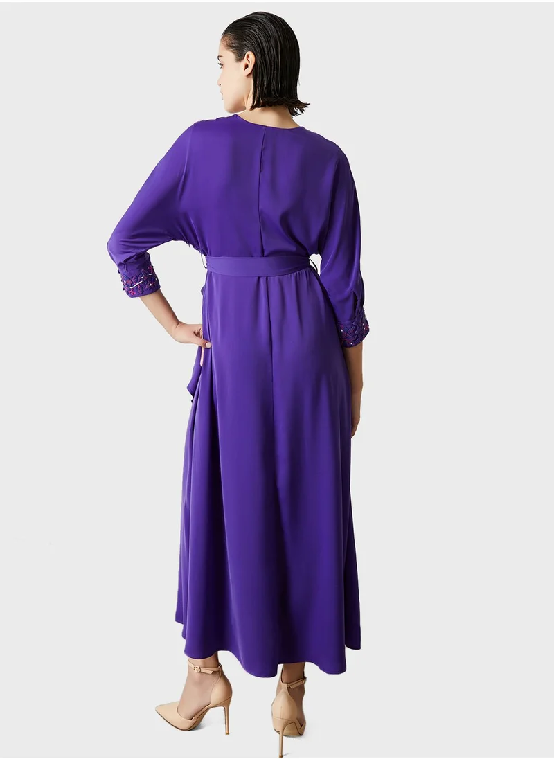 Femi9 Surplice Neck Waterfall Trim Dress