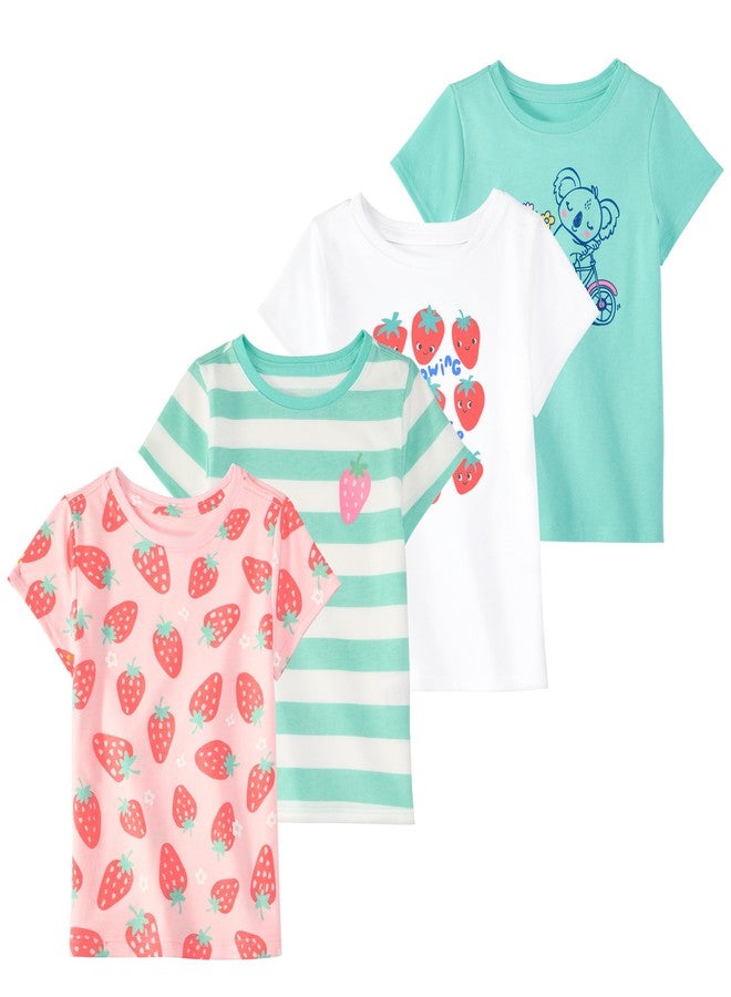 Garanimals Baby & Toddler Girl Strawberry Tees - Short Sleeve Tees - Kid's Casual Crew Neck - Size 6T - Light Pink, White, Green - 4 Pack - Image 1