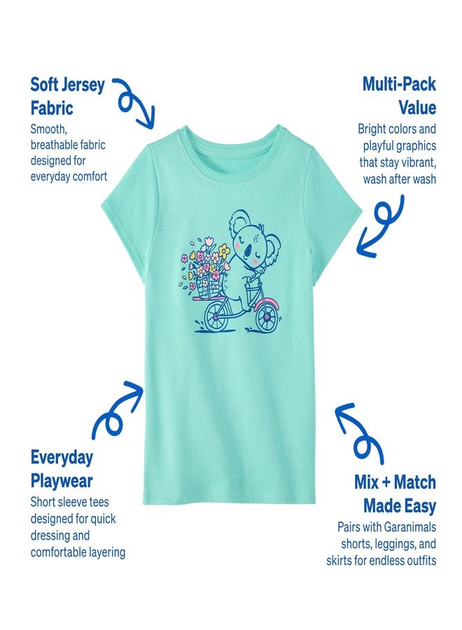 Garanimals Baby & Toddler Girl Strawberry Tees - Short Sleeve Tees - Kid's Casual Crew Neck - Size 6T - Light Pink, White, Green - 4 Pack - Image 3