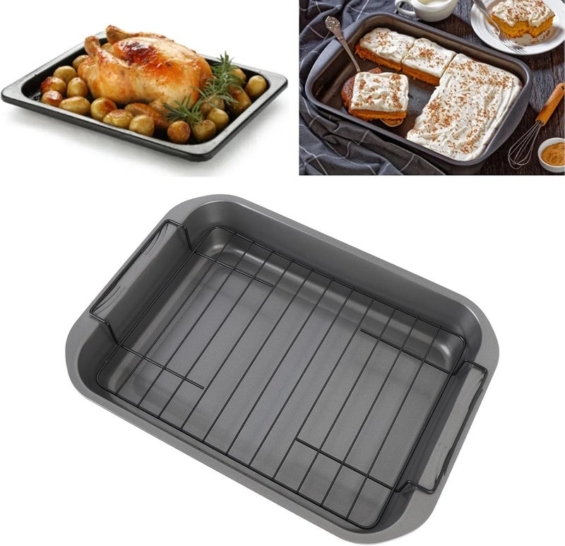 Roasting Pan Nonstick with Removable Grid, Bakeware Nonstick Steel Roaster Carbon Steel Small Roasting Pan with Rack Oven Roaster Tray for Baking Turkey, Chicken, And Veggies - Image 2