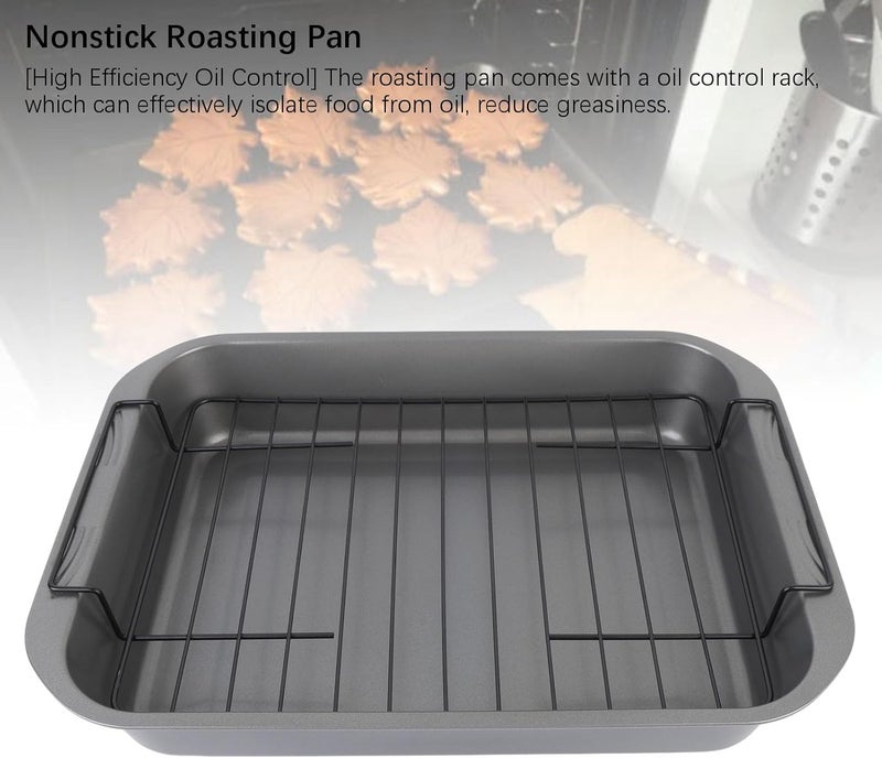Roasting Pan Nonstick with Removable Grid, Bakeware Nonstick Steel Roaster Carbon Steel Small Roasting Pan with Rack Oven Roaster Tray for Baking Turkey, Chicken, And Veggies - Image 5