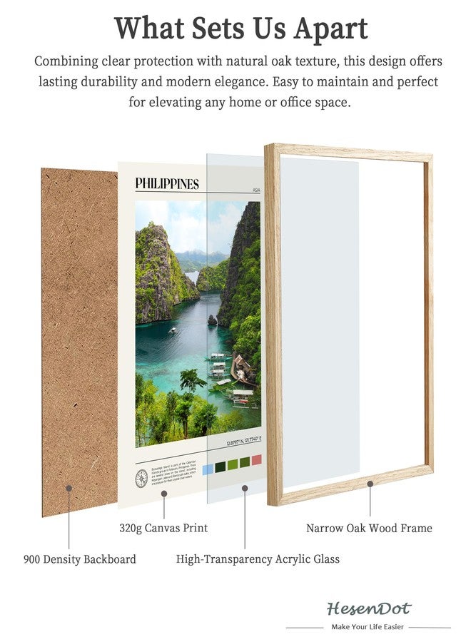 HesenDot Natural OAK Wood Framed Philippines Natural Scenery Wall Art,12x16in Busuanga Island Landscape Canvas Print,Urban Landmark Wall Decor for Living Room,Bedroom,Office Gallery,Set of 1 - Image 3