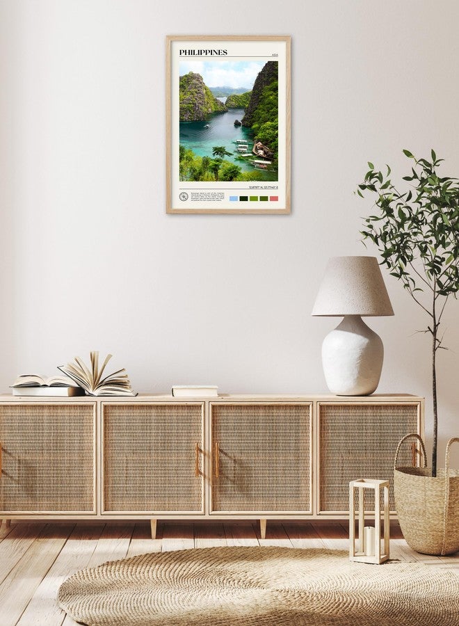 HesenDot Natural OAK Wood Framed Philippines Natural Scenery Wall Art,12x16in Busuanga Island Landscape Canvas Print,Urban Landmark Wall Decor for Living Room,Bedroom,Office Gallery,Set of 1 - Image 2