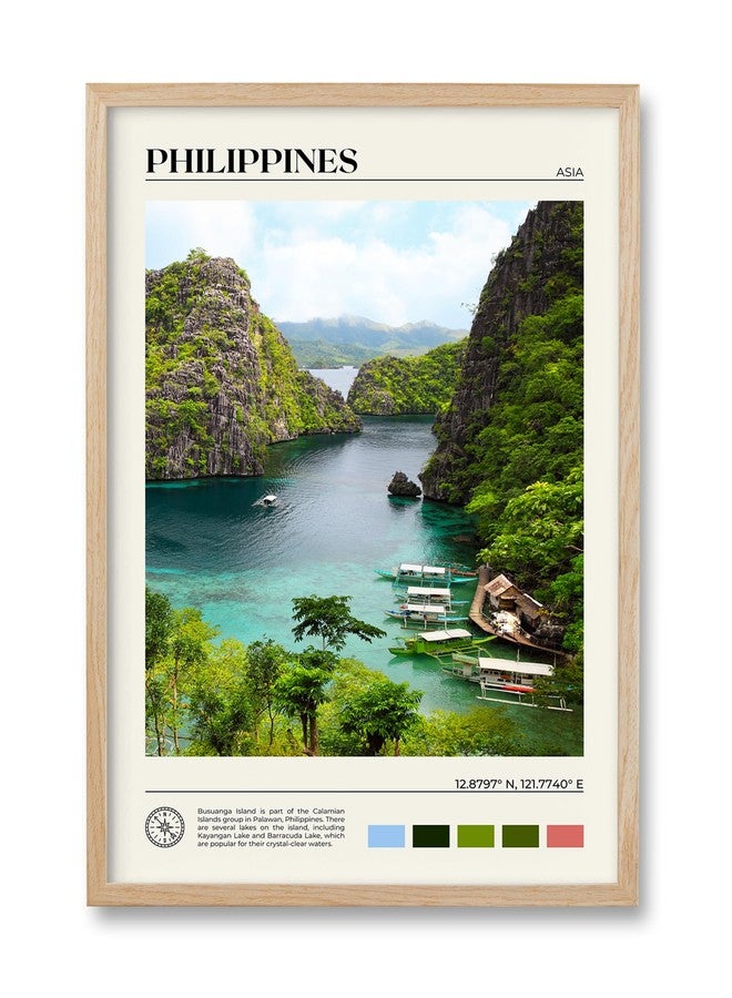 HesenDot Natural OAK Wood Framed Philippines Natural Scenery Wall Art,12x16in Busuanga Island Landscape Canvas Print,Urban Landmark Wall Decor for Living Room,Bedroom,Office Gallery,Set of 1 - Image 1