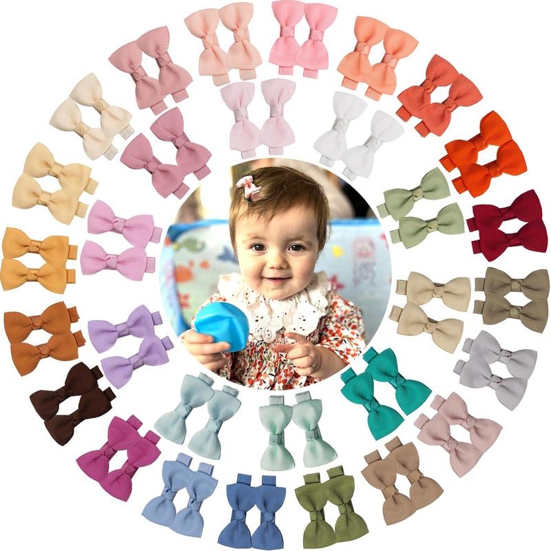 ALinmo Baby Hair Clips 60 Pieces 30 Colors in Pairs Baby Girls Fully Lined Bows Hair Pins Tiny 2" Hair Bows Alligator Clips for Girls Infants Toddlers Light - Image 1