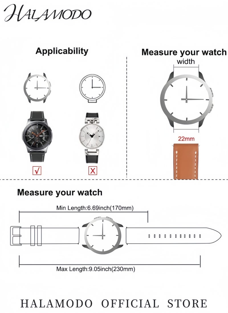 Genuine Leather Replacement Band for Samsung Galaxy Watch 3 Gear S3 Frontier/Classic Adjustable 22mm Strap with Quick Release Compatible with Galaxy Watch 5/4/Active 2 for Men & Women