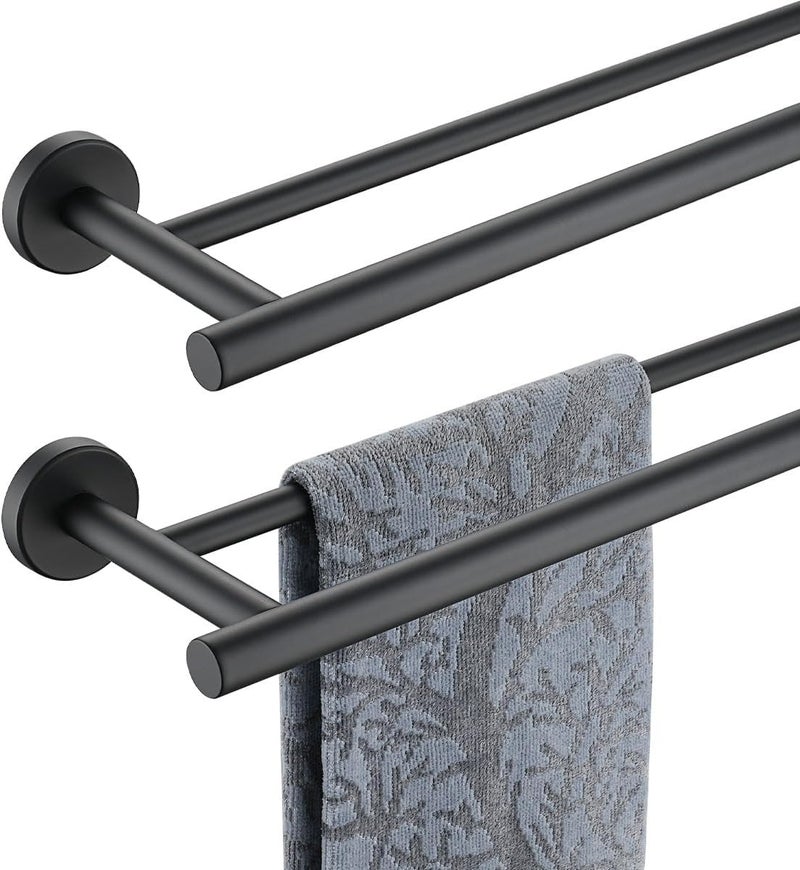 JQK Black Double Towel Bar, 20.5 Inch 304 Stainless Steel Thicken 0.8mm Towel Rack Bathroom, Towel Holder Matte Black Wall Mount, Useable Length 18 Inch 2 Pack, TB100L18-PB-P2 - Image 1