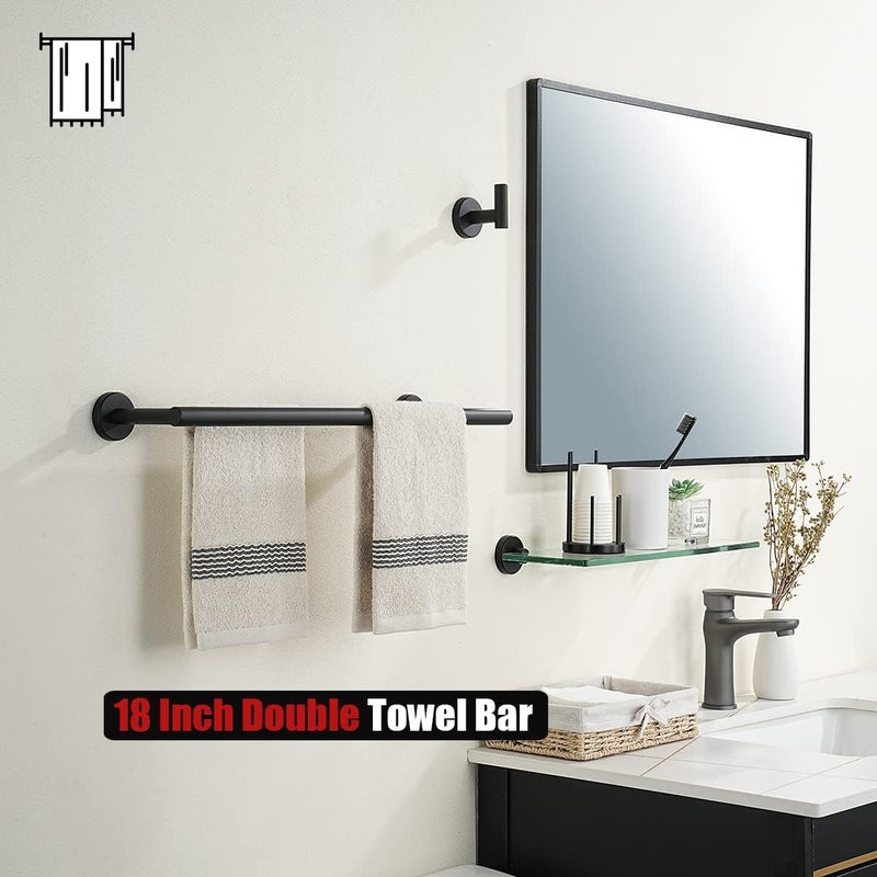 JQK Black Double Towel Bar, 20.5 Inch 304 Stainless Steel Thicken 0.8mm Towel Rack Bathroom, Towel Holder Matte Black Wall Mount, Useable Length 18 Inch 2 Pack, TB100L18-PB-P2 - Image 5