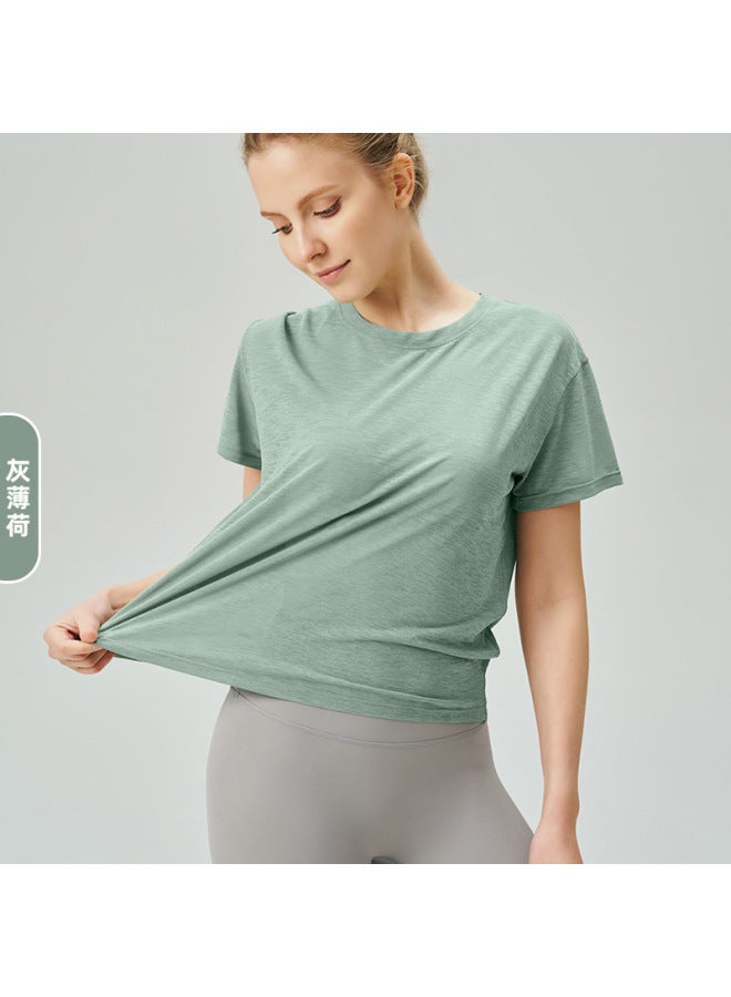 Bamboo Lightweight Breathable Yoga T-shirt Outdoor Fitness Pilates Round Neck Versatile Cover-up Sports Short-sleeved Top For Women