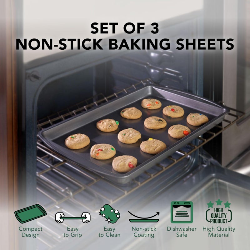 Nifty Solutions Nifty Cookie & Baking Sheets (Set of 3) â€“ Non-Stick Coated Steel, Dishwasher Safe, Oven Safe up to 450 Degrees, includes Large/Med/Small Pans - Image 5