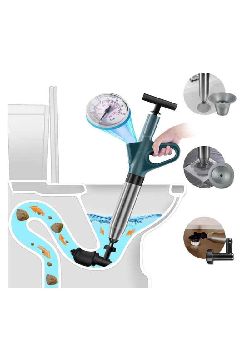 Barakah High Pressure Toilet Plunger, Drain Unblocker with Visual Barometer, Toilet Clog Air Drain Blaster, Air Drain Blaster Heavy Duty Plunger for Toilet, Bathroom, Drain, Floor Drain, Sewer, Pipe - Image 1