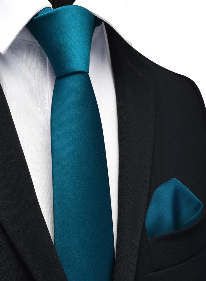 GUSLESON Teal Tie Set for Men Formal Business Silk Blend Necktie and Pocket Square Set for Wedding (6110-40) - Image 2