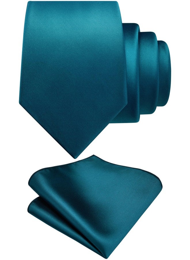 GUSLESON Teal Tie Set for Men Formal Business Silk Blend Necktie and Pocket Square Set for Wedding (6110-40) - Image 1