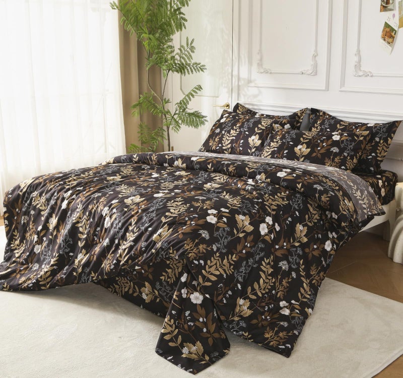 SDY 7PCS Dark Floral Comforter and Sheet Set Queen Size, Black Flower Bedding Setfor Girl/Women Gift Includes 1*Comforter,1* Flat Sheet, 1*Fitted Sheet,2*Pillowcases and 2*PillowcaseShams - Image 2