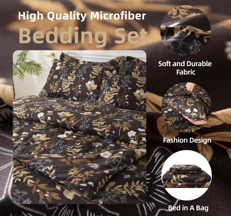 SDY 7PCS Dark Floral Comforter and Sheet Set Queen Size, Black Flower Bedding Setfor Girl/Women Gift Includes 1*Comforter,1* Flat Sheet, 1*Fitted Sheet,2*Pillowcases and 2*PillowcaseShams - Image 3