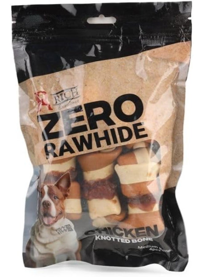 Rich Excellence Zero Rawhide Chicken knotted medium bone Dog Treats 4pcs