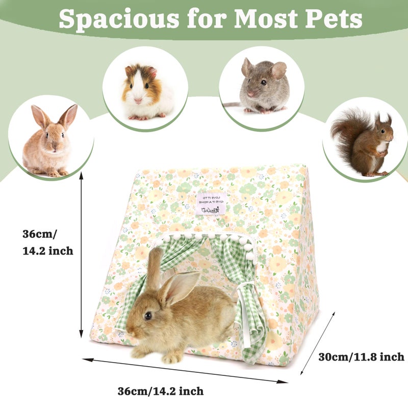 Jevnd Guinea Pig Hideout Large with Curtain, Bunny Hideout, Machine Washable Guinea Pig Hide Tent Houses & Habitats, Small Animal Hideout for Pet Rabbit, Ferret, Rat, Chinchilla, Squirrel (Flower, Large) - Image 2