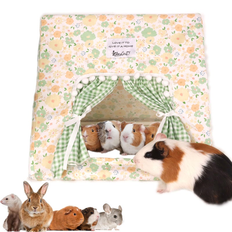 Jevnd Guinea Pig Hideout Large with Curtain, Bunny Hideout, Machine Washable Guinea Pig Hide Tent Houses & Habitats, Small Animal Hideout for Pet Rabbit, Ferret, Rat, Chinchilla, Squirrel (Flower, Large) - Image 1