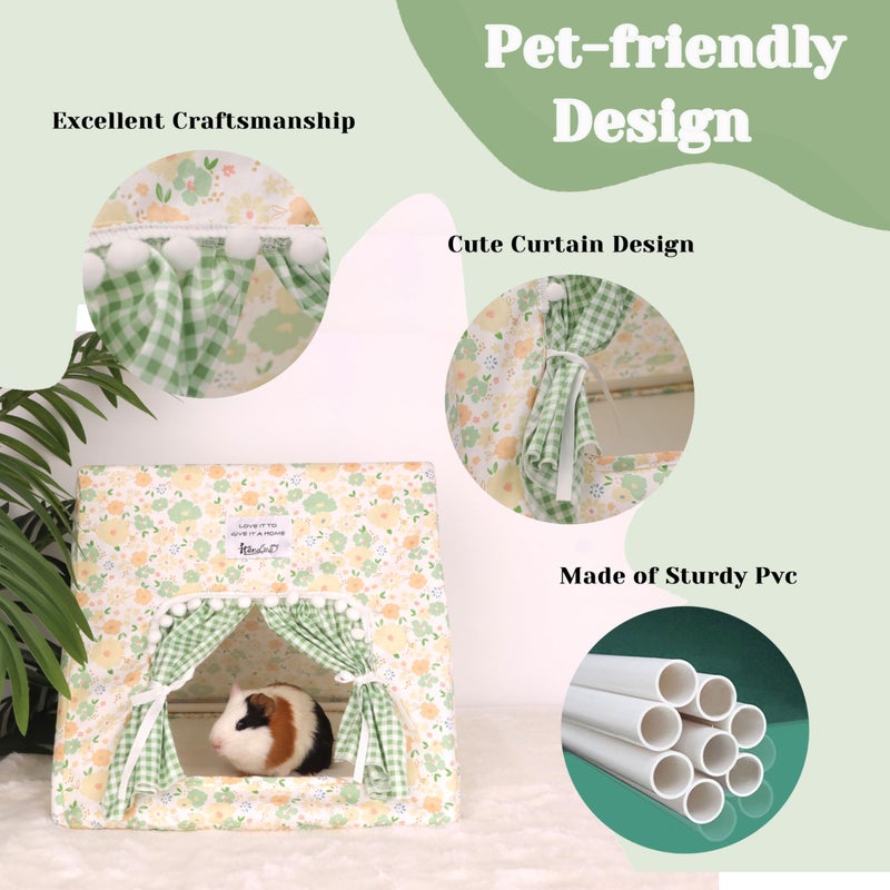 Jevnd Guinea Pig Hideout Large with Curtain, Bunny Hideout, Machine Washable Guinea Pig Hide Tent Houses & Habitats, Small Animal Hideout for Pet Rabbit, Ferret, Rat, Chinchilla, Squirrel (Flower, Large) - Image 5
