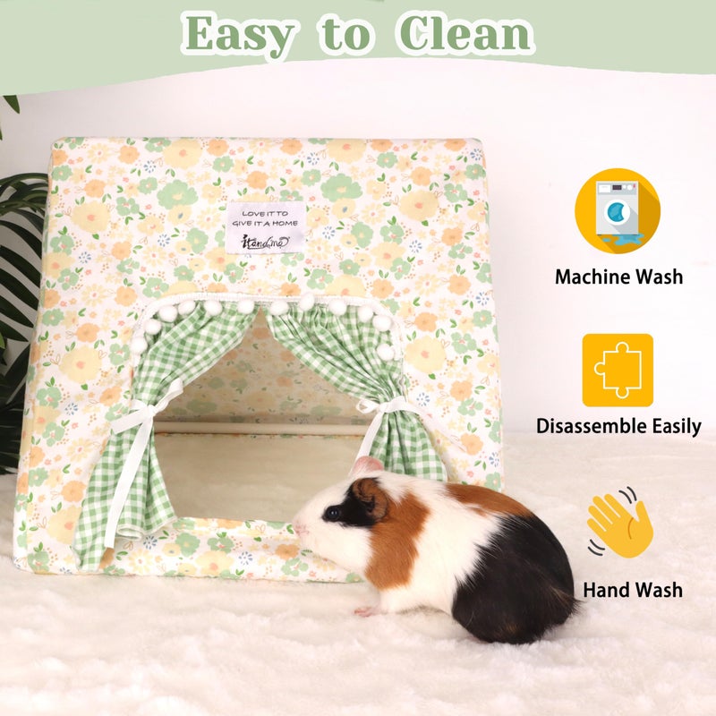 Jevnd Guinea Pig Hideout Large with Curtain, Bunny Hideout, Machine Washable Guinea Pig Hide Tent Houses & Habitats, Small Animal Hideout for Pet Rabbit, Ferret, Rat, Chinchilla, Squirrel (Flower, Large) - Image 4