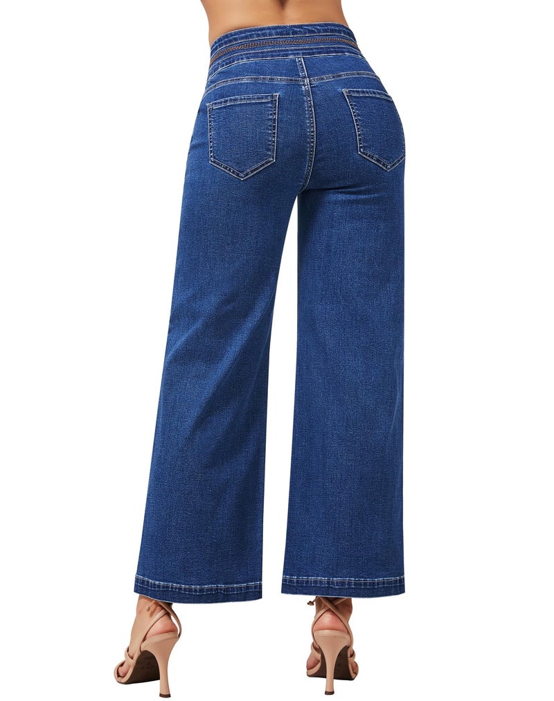 roswear Women's Wide Leg Petite Jeans High Waisted Stretchy Cropped Denim Pants Blue Medium - Image 2