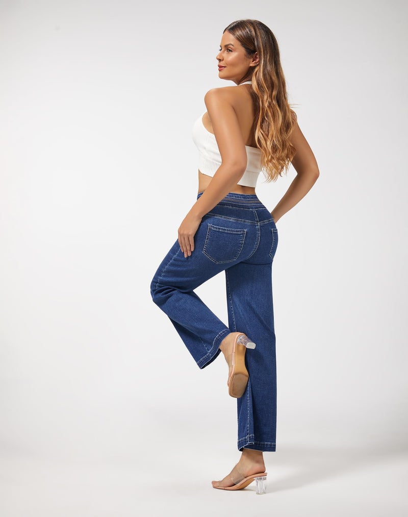 roswear Women's Wide Leg Petite Jeans High Waisted Stretchy Cropped Denim Pants Blue Medium - Image 4