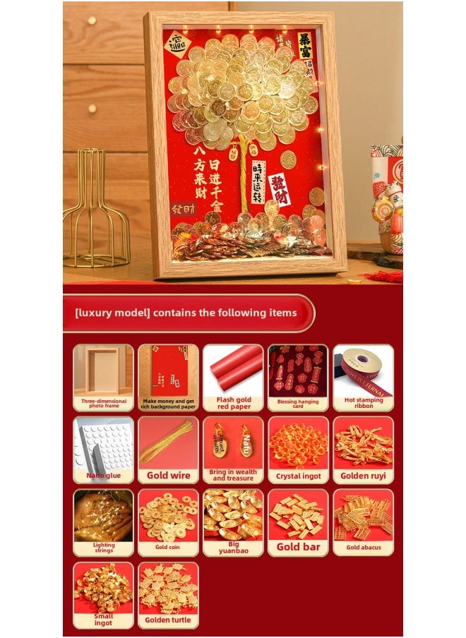 Generic Ge Qiang Fortune Tree Diy Photo Frame 50 Cents Coin Decoration Move Opening Wedding Year Gift Ornaments Material Bag-Color:10inch Hanging + Gift Recommendation [colored Paper + Ribbon + Hanging Card + Gift Box] - Flagship Model: Bring Your Own Coins (funny Background + Log Color Photo Frame) Super Luxurious  - Image 1
