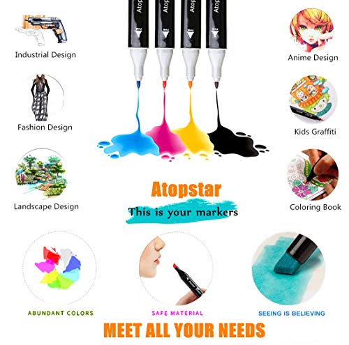 ATOPSTAR 120 Colors Alcohol Markers Artist Drawing Art Markers for Kids Dual Tip Markers for Adult Coloring Painting Supplies Perfect for Gift(120 Black Shell) - Image 2