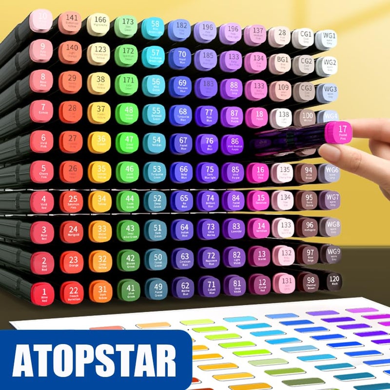 ATOPSTAR 120 Colors Alcohol Markers Artist Drawing Art Markers for Kids Dual Tip Markers for Adult Coloring Painting Supplies Perfect for Gift(120 Black Shell) - Image 3