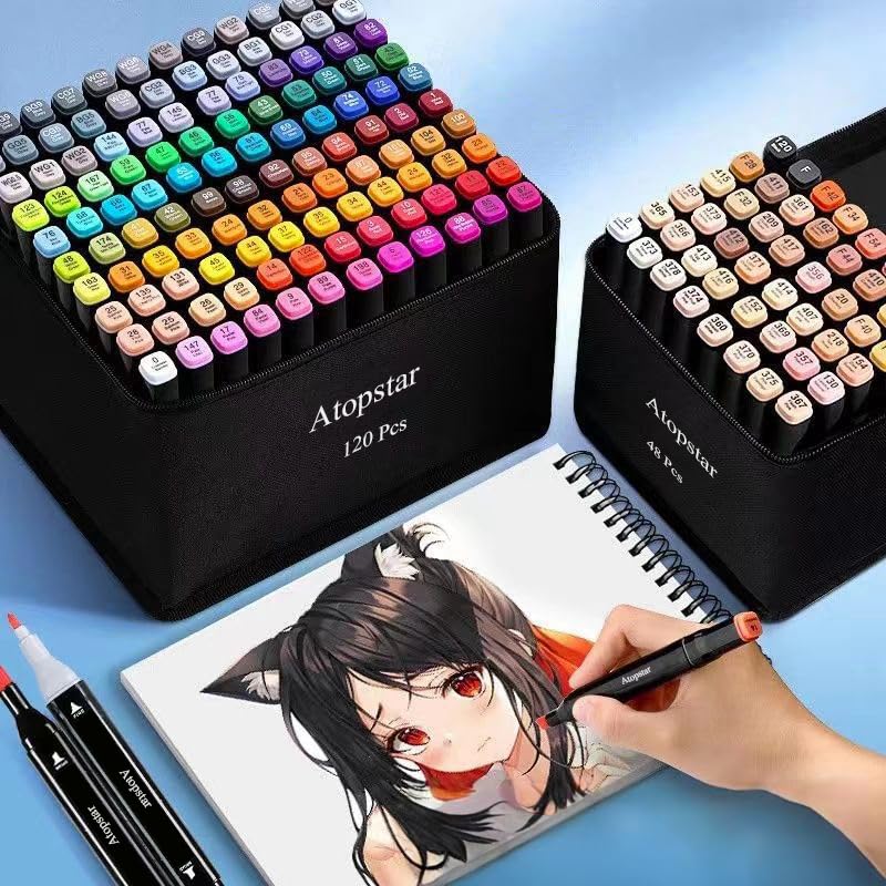 ATOPSTAR 120 Colors Alcohol Markers Artist Drawing Art Markers for Kids Dual Tip Markers for Adult Coloring Painting Supplies Perfect for Gift(120 Black Shell) - Image 5