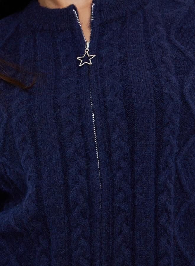 Styli Regular Fit Cable Knit Sweater with Zup-Up - Image 3