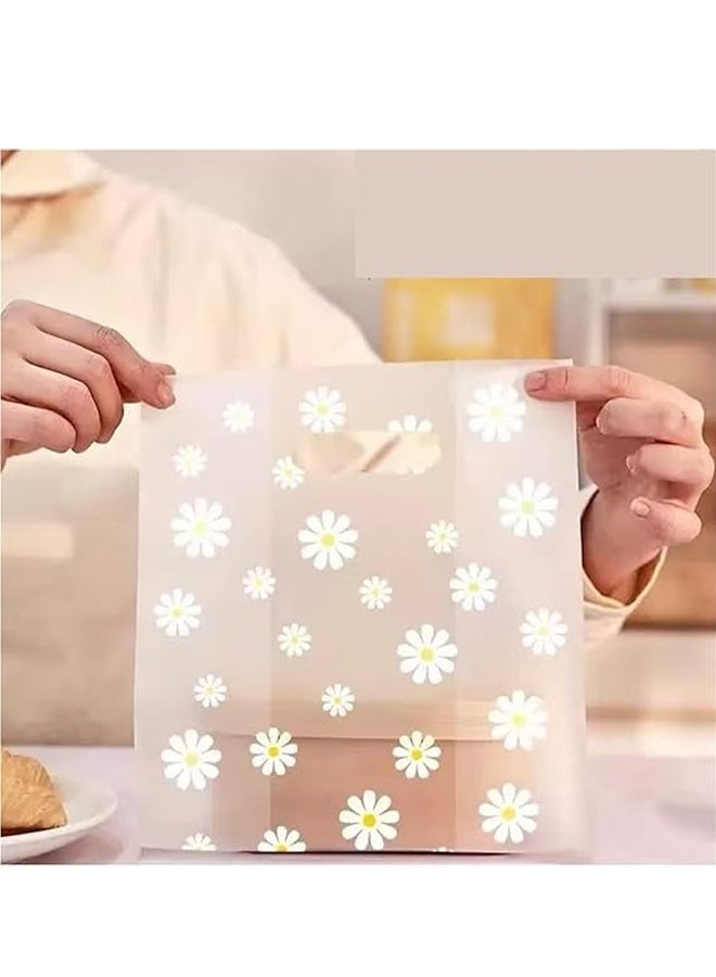 KANGLI 100pcs Daisy Pattern Reusable Gift Bags with Plastic Handles - Transparent Cookie & Candy Bags, Ideal for Mother's Day, Birthdays, Weddings, Holidays & Retail - Charming Floral Design Favor Bags, Small Gift Bags - Image 3