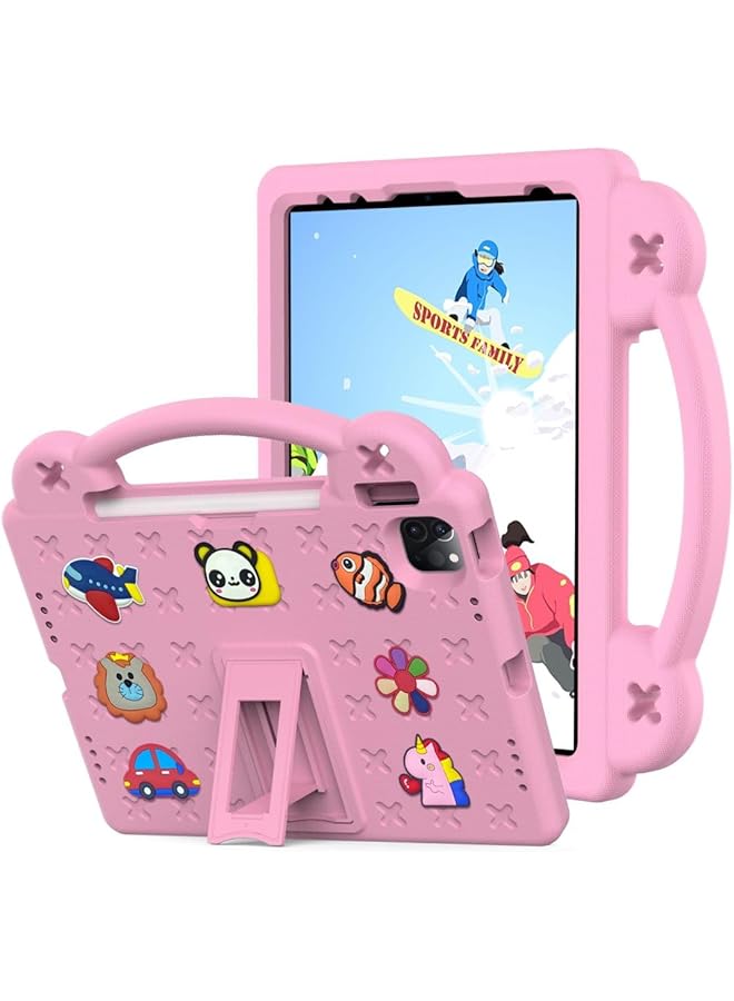 erorex Kids Case For iPad Air 5 4 (10.9 Inch 2022 2020) Ipad Pro 11 2021 And 2020 And 2018 Eva Silicone Shockproof Handle Kids Friendly Cover With Foldable Stand And Detachable Cartoon Doll Pink - Image 1