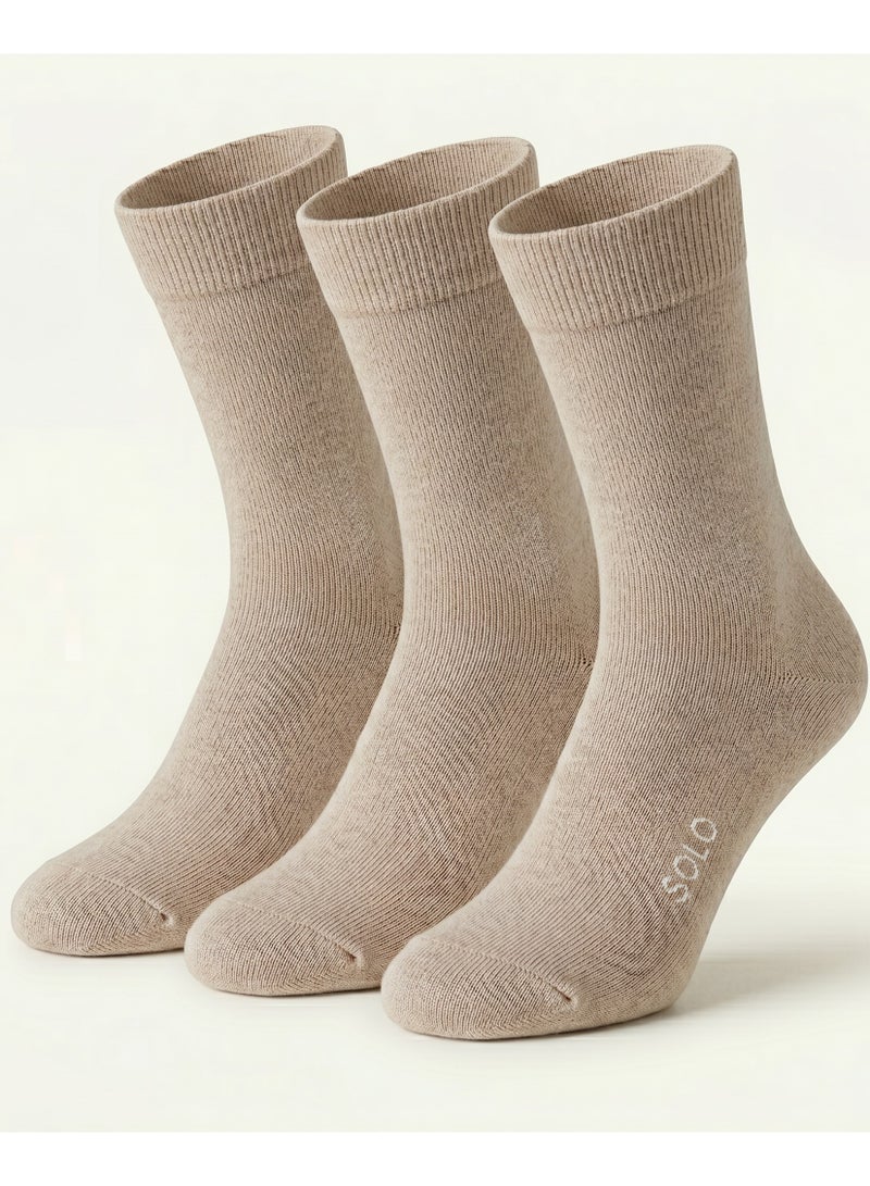 Solo Men's Pack of 3 Long Breathable Comfort Classic Socks - Beige - Image 1