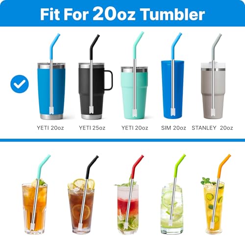 Bluwing Stainless Steel Straws for 20 oz YETI Tumbler, 4 Pcs Metal Straws Reusable with Silicone Tip for 20 oz Stanley Cup and 16 oz Glass Cups(Color 3) - Image 5