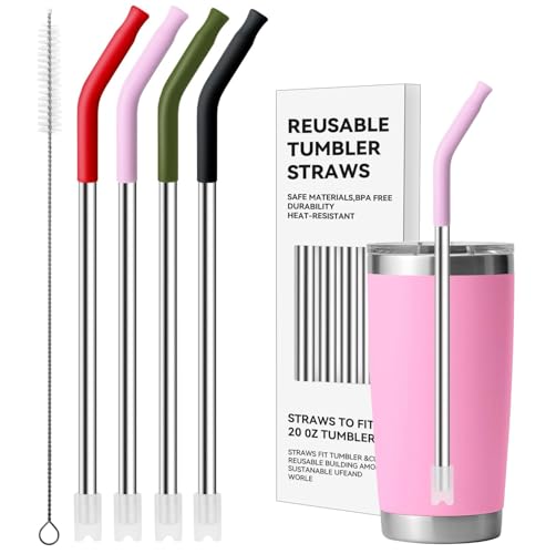 Bluwing Stainless Steel Straws for 20 oz YETI Tumbler, 4 Pcs Metal Straws Reusable with Silicone Tip for 20 oz Stanley Cup and 16 oz Glass Cups(Color 3) - Image 1