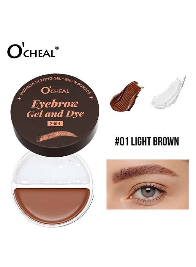 اوكيل جيل وصبغة الحواجب، مجموعة مكياج 2 في 1 مع جل الحواجب، شمع التشكيل وفرشاة مزدوجة، بوماد مقاوم للماء لملء وتفصيل الحواجب، جل تصفيف الحواجب الشفاف لرفع الحواجب الخفيفة والمكسوة بالريش #01 بني فاتح - Image 2